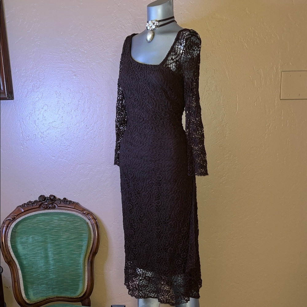 Elaua Kattau Chic Chocolate Lace Long Sleeve Dress.  Sz M